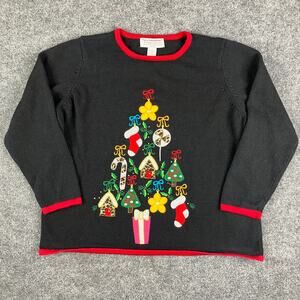 Tiara Christmas Sweater Womens 2X Black Festive Holiday Tree Graphic RamieCotton